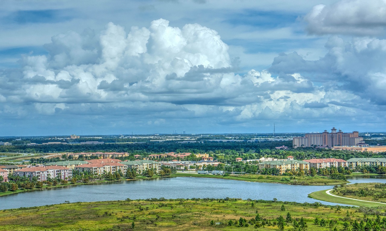 A picture of the city of Orlando from a hillside.