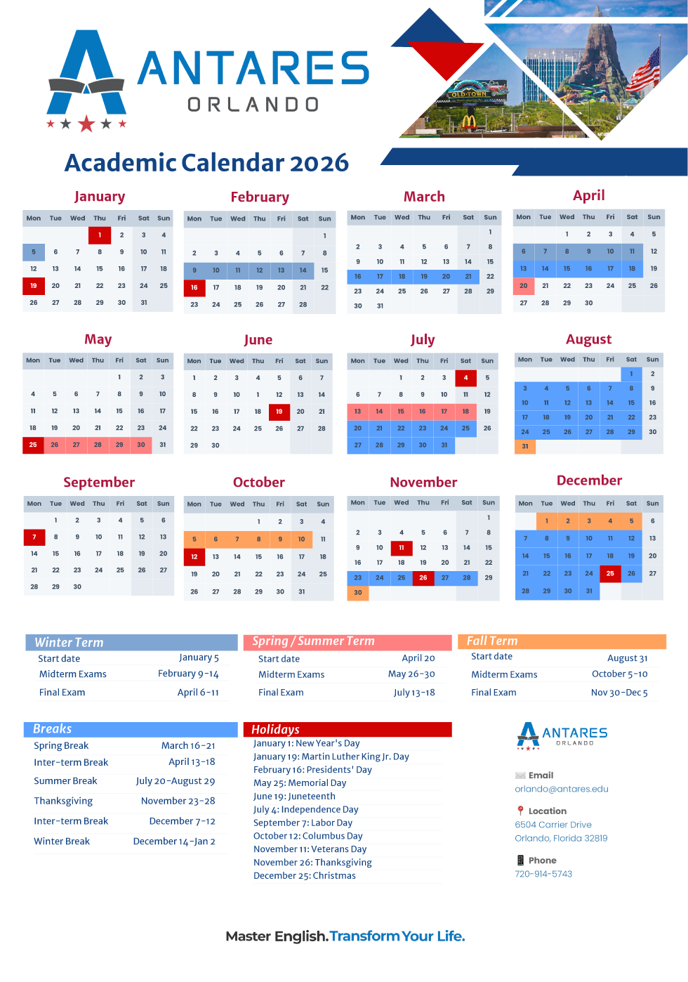 Academic Calendar | Antares Orlando English School